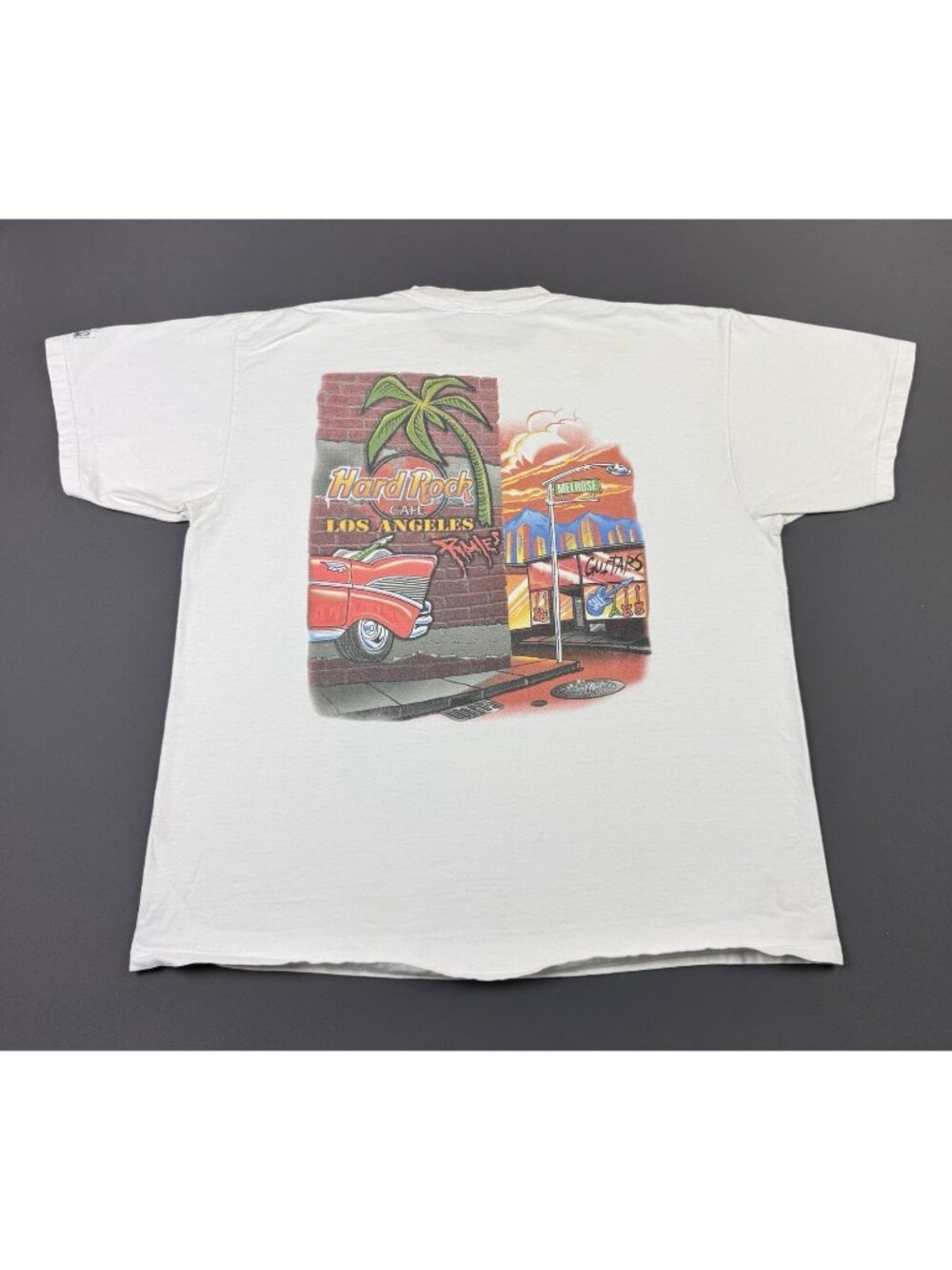 Rare Vintage 90s Hard Rock Cafe Los Angeles Melrose Band Music Art XL Promo Tee